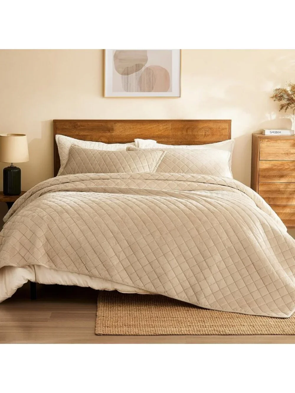 Luxury Velvet King Size Quilt Set - 3-Piece Reversible Bedding Comforter & Shams